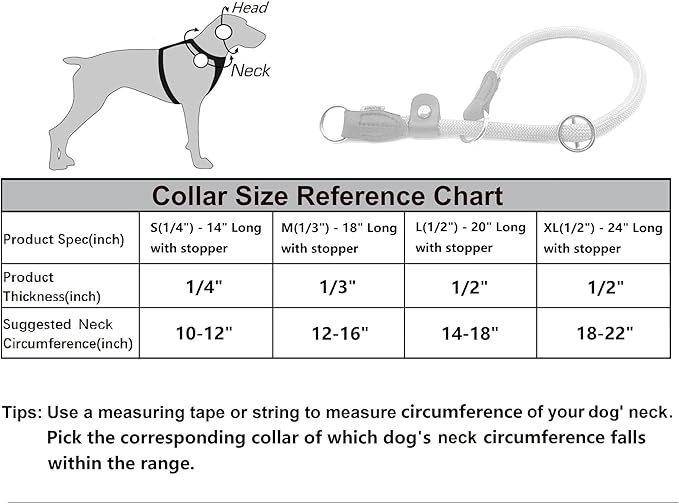 Braided Rope Collar, Training Dog Collar, Round Martingale Collar, Slip Collar with Adjustable Stopper and Slidable Stop Ring - Ideal for Small Dogs (S(1/4") - 14" Long, Khaki)