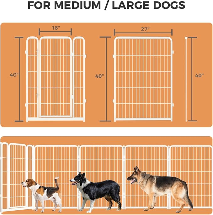 FXW Homeplus Dog Playpen for Indoor Use - Stress-Free and Safe Play, Heavy Duty 40 Inch 8 Panels Dog Pen for Medium and Large Dogs, White│Patented