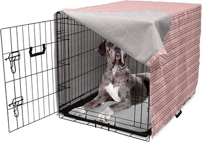 Lunarable Dusty Rose Dog Crate Cover, Doodle Style Waves Horizontal Stripes Simplistic Cheerful, Easy to Use Pet Kennel Cover for Medium Large Dogs, 48 Inch, Dried Rose Pale Pink