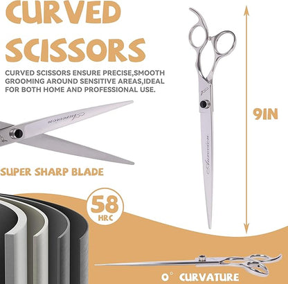 Professional 9 In Straight Pet Grooming Scissors for Dogs & Cats and Other Pets,Stainless Steel Shears for Easy Trimming,Ergonomic Design Clippers for Easy Hair Cutting,Sharp and Comfortable,Pet Gift