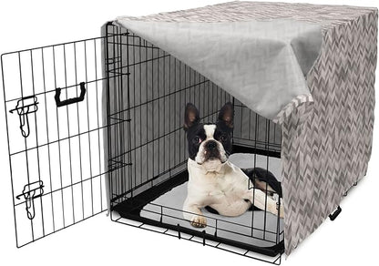 Lunarable Chevron Dog Crate Cover, Monochrome Stripes 3 Dimensional Pattern Geometric Chevron Design Abstract, Easy to Use Pet Kennel Cover for Small Dogs Puppies Kittens, 22 Inch, Taupe and Grey