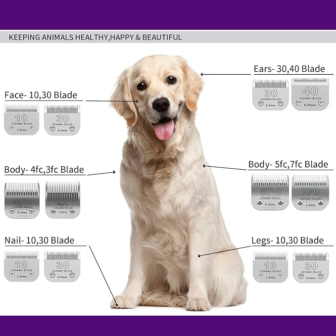 10 Pack Detachable Pet Dog Clipper Blades, Compatible with Andis Size 30 Cut Length 1/50"(0.5mm),Most Oster A5,Wahl KM10 Series Clippers,Made of Ceramic Blade & Stainless Steel Blade