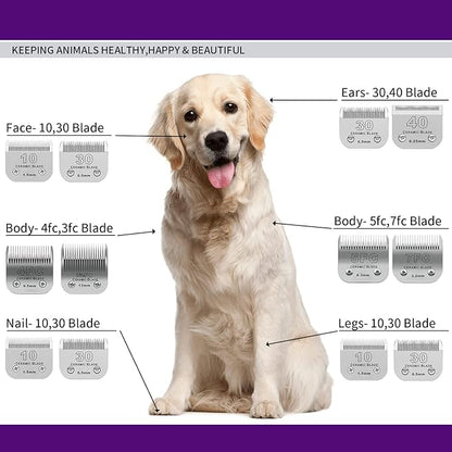 10 Pack Detachable Pet Dog Clipper Blades, Compatible with Andis Size 30 Cut Length 1/50"(0.5mm),Most Oster A5,Wahl KM10 Series Clippers,Made of Ceramic Blade & Stainless Steel Blade