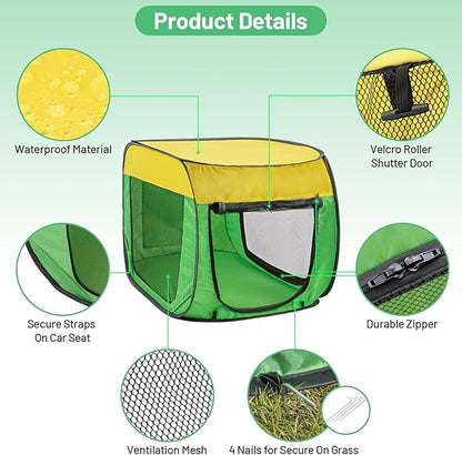 Travel Dog Crate Portable Dog Kennel for Small Dogs Pop Up Soft Dog Enclosure Indoor Outdoor for Medium Dogs Pets Foldable Crate（Green and Yellow-Medium）