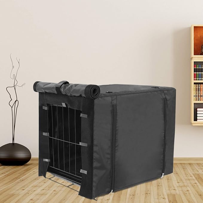 Durable Dog Crate Cover Double Door for Large pet Cover Kennel Covers Universal Fit for 36 inches Wire Dog Crate (36 Inch (36" L x 23" W x 25" H))-Black