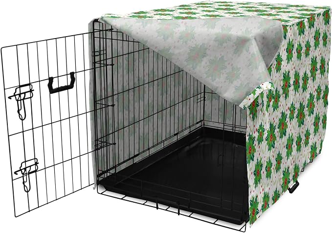 Lunarable Berries Dog Crate Cover, Holiday Themed Illustration of Berries Seasonal Christmas Ornaments, Easy to Use Pet Kennel Cover for Medium Large Dogs, 36 Inch, Pink Green