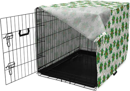 Lunarable Berries Dog Crate Cover, Holiday Themed Illustration of Berries Seasonal Christmas Ornaments, Easy to Use Pet Kennel Cover for Medium Large Dogs, 36 Inch, Pink Green