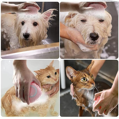 Sin American Dog Cat Bath Brush Comb Silicone Rubber Dog Grooming Brush Silicone Puppy Massage Brush Hair Fur Grooming Cleaning Brush Soft Shampoo Dispenser(Pink)