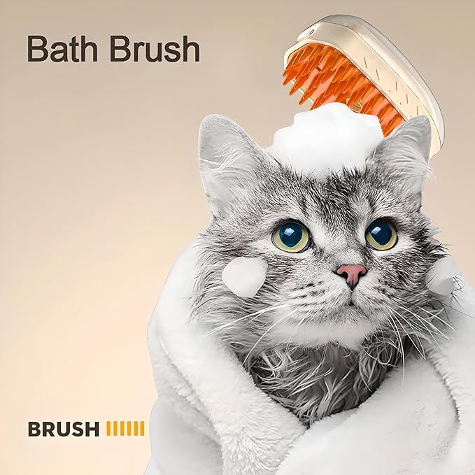 4-in-1 Pet Steam Brush: Deshedding, Vibrating, LED Lights, Steaming, and Massaging Grooming Tool for Cats, Dogs, and Small Animals, Bisque