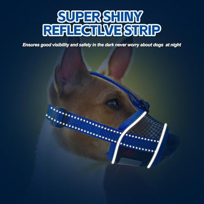 Dog Muzzle,Soft Mesh Breathable Muzzle, Air Mesh Dog Muzzle with Reflective & Adjustable Strap for for Biting Chewing Grooming,Allow Panting Drinking,Dog Muzzle for Medium (Blue, L)