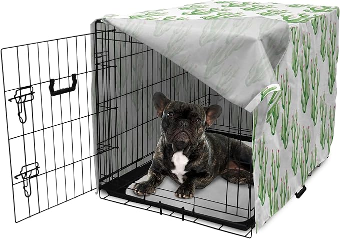 Ambesonne Watercolor Flowers Dog Crate Cover, Cactus Plants Exotic Climate Botanical Branches Mother Nature, Easy to Use Pet Kennel Cover for Cats & Medium Dogs, 30 Inch, Fern Green