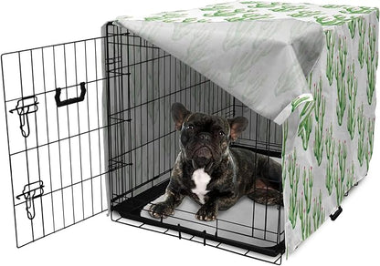 Ambesonne Watercolor Flowers Dog Crate Cover, Cactus Plants Exotic Climate Botanical Branches Mother Nature, Easy to Use Pet Kennel Cover for Cats & Medium Dogs, 30 Inch, Fern Green
