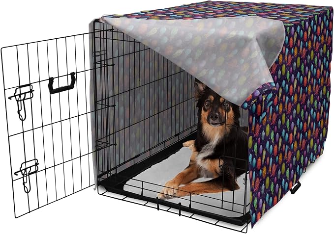 Lunarable Outer Space Dog Crate Cover, Cartoon Planets and Space Ships with Space Background Fun Science, Easy to Use Pet Kennel Cover for Medium Large Dogs, 36 Inch, Dark Blue