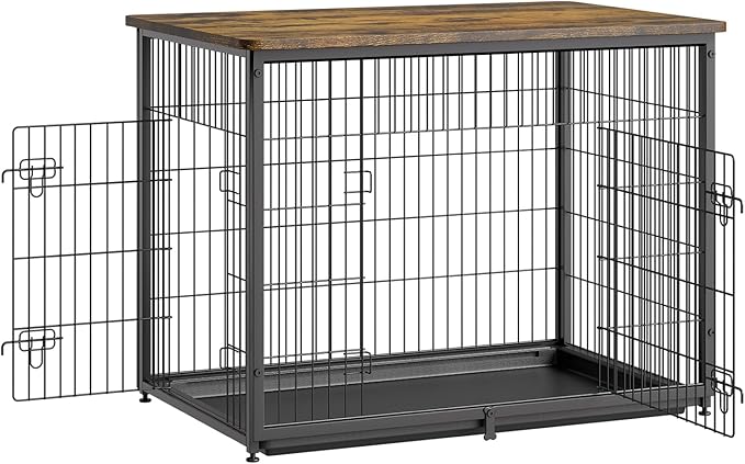 VEVOR 44in Dog Furniture Kennel - Decorative Wooden Dog Crate with Removable Tray, Double Doors, End Table for Small to Large Dogs