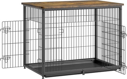 VEVOR 44in Dog Furniture Kennel - Decorative Wooden Dog Crate with Removable Tray, Double Doors, End Table for Small to Large Dogs