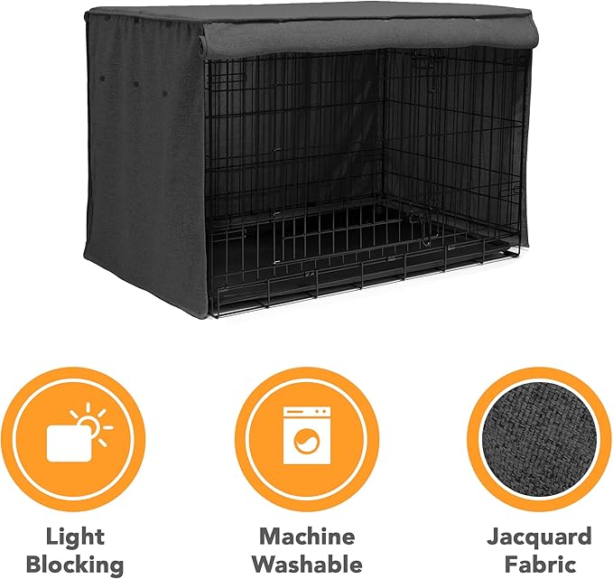 Friends Forever Metal Dog Crate Cover 42 inch, Wire Dog Kennel Cover w/Light Blocking Protective Curtain, Dog Cage Cover w/Roller Shades, Machine Washable, Trucker Black