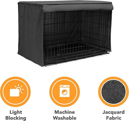 Friends Forever Metal Dog Crate Cover 42 inch, Wire Dog Kennel Cover w/Light Blocking Protective Curtain, Dog Cage Cover w/Roller Shades, Machine Washable, Trucker Black