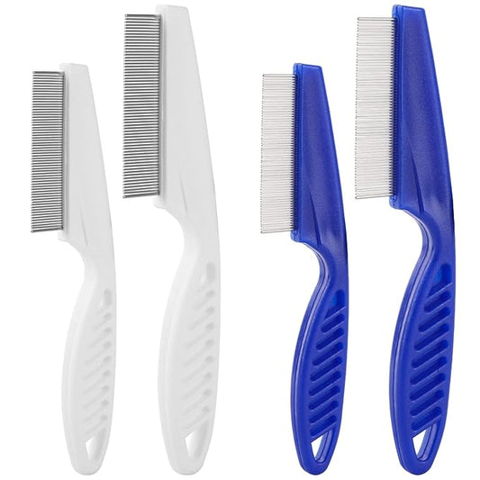 4 Pcs Flea Combs, Pet Lice Tick Comb with Stainless Steel Round Teeth for Detangling Dematting Dogs Cats Tear Stain, Dandruff Remover