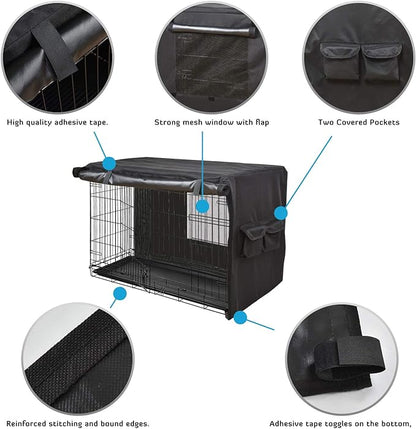 HONEST OUTFITTERS Dog Crate Cover 42 Inch Dog Kennel Cover for Large Dog, Heavy Duty Oxford Fabric,with Double Door, Pockets and Mesh Window (43L x 29W x 30H,Black)