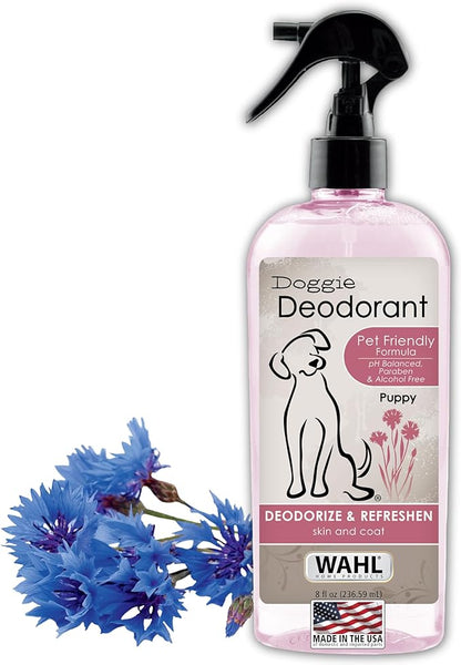 Wahl USA Cornflower Aloe Pet Deodorant Spray for All Dogs & Cats – Clean Fresh Smell Refreshes & Deodorizes – 8 oz - Model 820009A