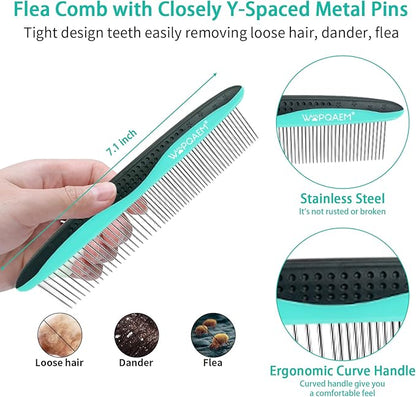 Dog Brush for Shedding Short Long Haired Cats, 4 in 1 Pet Grooming Kit for Small Medium & Large Animals. Removes Loose Fur, Mats, Tangled. Easy Cleaning. Undercoat Rake + Bath Brush Included