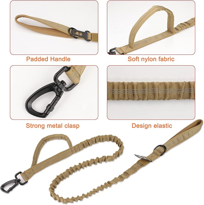 KCUCOP Tactical Dog Collar, Heavy Duty Dog Collar with Handle and Metal Buckle, Military Thick Dog Collars for Medium and Large Dogs(Brown-Reflective Set-XL, 1 Patch)