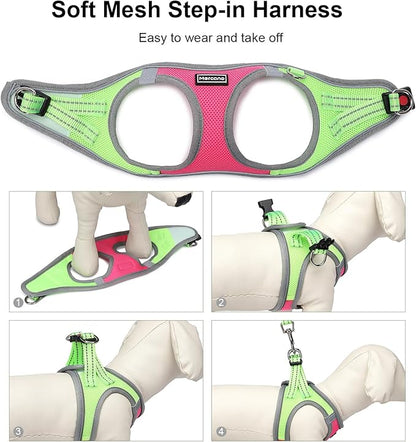 Mercano Soft Mesh Dog Harness and Leash Set, No-Chock Step-in Reflective Breathable Lightweight Easy Walk Escape Proof Vest Harnesses with Safety Buckle for Small Medium Dogs, Cats (S, Hot Pink)