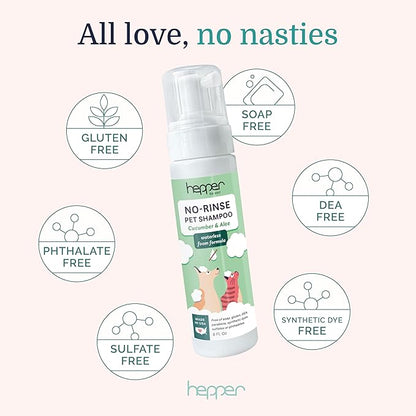 Hepper Waterless No Rinse Dry Shampoo for Dogs, Cats, and Other Pets. Dry Shampoo Foam in Only One Pump. No Rinse, No Bath, No Fuss —Just Brush. Dog/Cat Wash for The Difficult Dirty Pet