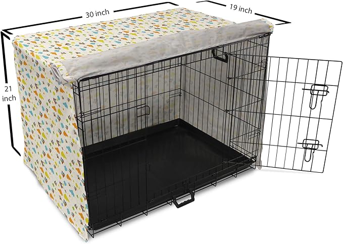 Lunarable Cartoon Dog Crate Cover, Flying Airplanes with a Style Fun Clouds in Colorful Design Artwork Print, Easy to Use Pet Kennel Cover for Cats & Medium Dogs, 30 Inch, Dark Orange and Blue