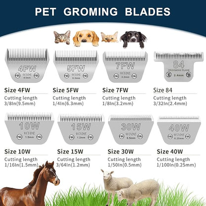 10W Wide Pet Dog Grooming Detachable Blades,Compatible with Andis,Oster A5,Wahl KM10 Clippers,Cut Length 1/16"(1.5mm),Fit for Larger Animals
