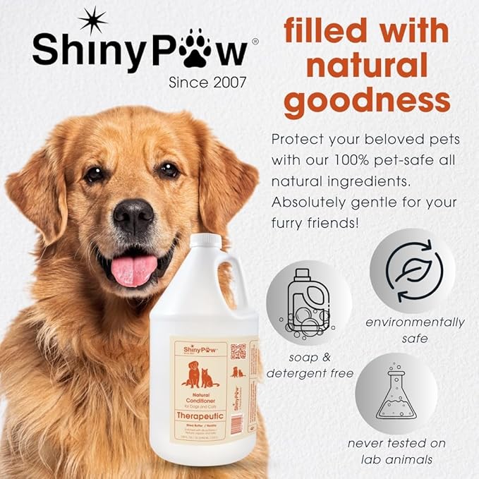 Dog Conditioner for Allergies and Itching 128 oz | Shiny Paw Shea Butter & Vanilla Conditioner for Dogs & Cats | Dog Matted Hair Detangler | Made in The USA