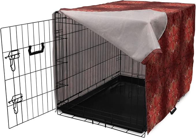 Lunarable Burgundy Dog Crate Cover, Flourishing Nature Garden Inspired Flowers Pattern Psychedelic Look, Easy to Use Pet Kennel Cover for Medium Large Dogs, 42 Inch, Burgundy Coral Tan