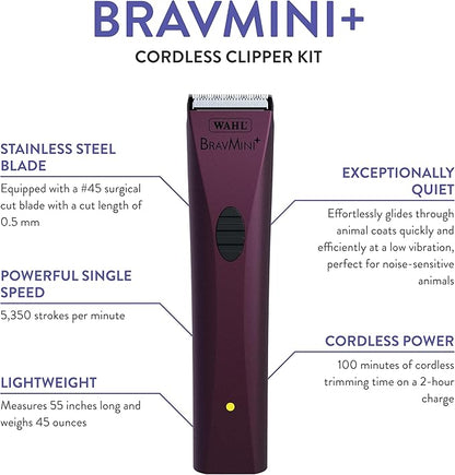 Wahl Professional Animal Bravmini+ Pet, Dog, Cat, & Horse Cordless Trimmer Kit - Purple
