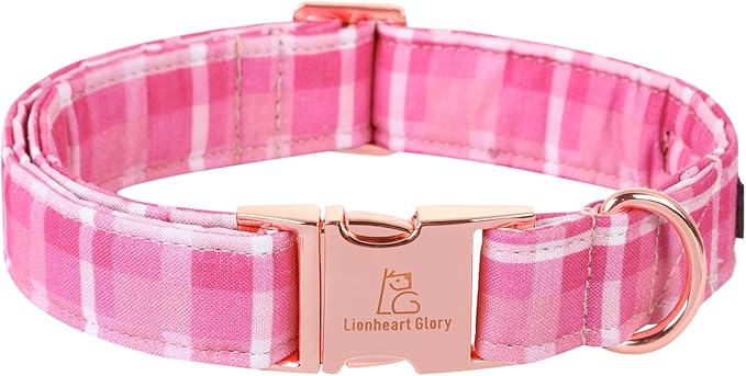 Lionheart glory Valentine's Day Collar, Pink Plaid Dog Collar for Large Cute Dog Collars Spring Female Pet Gift Adjustable Heavy-Duty Dog Collar Holiday
