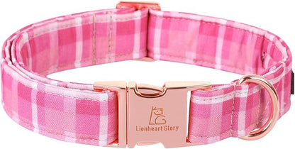 Lionheart glory Valentine's Day Collar, Pink Plaid Dog Collar for Large Cute Dog Collars Spring Female Pet Gift Adjustable Heavy-Duty Dog Collar Holiday