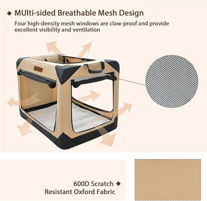 Soft Dog Crate for Medium Dogs, 4-Door Foldable Collapsible Dog Crate with Soft Sides, Indoor & Outdoor Travel Dog Kennel