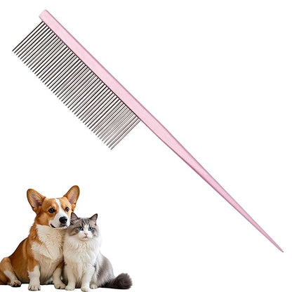 Grooming Pet Comb Rat Tail Dematting Cat and Dog Comb，Rounded Ends Design for Safe Tangle Removal, Hairstyling, Massage，Loose Hair Removal，Prevent Irritation，Fluffing Paws,Face,Tail,Remove Tear Stain
