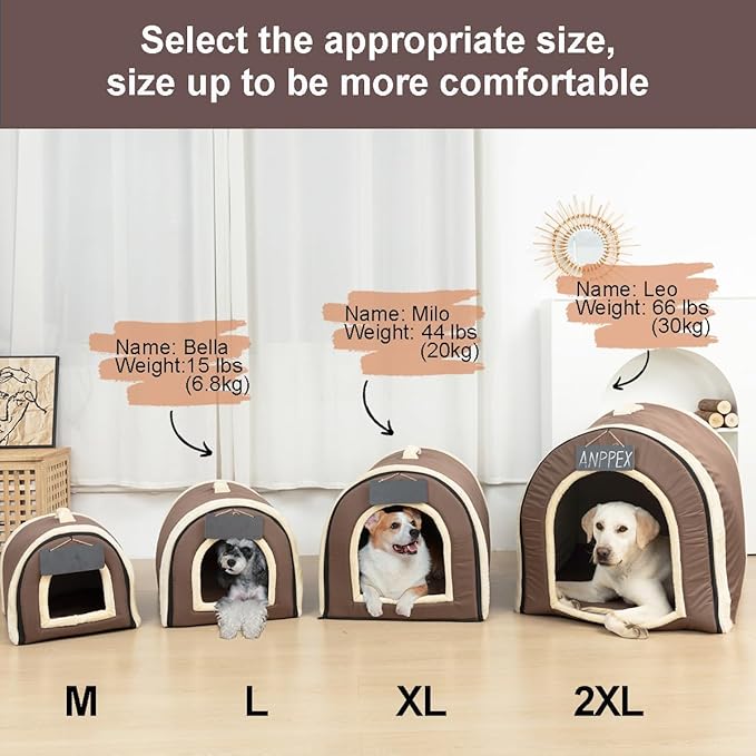 ANPPEX Medium Igloo Dog House Indoor,XL Size Dog Cave for Medium and Large Dogs,2-in-1 Washable Covered Dog Bed,Brown