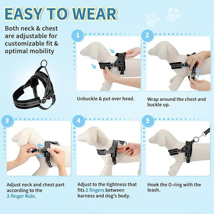 SlowTon No Pull Small Dog Harness and Leash Set, Puppy Soft Vest Harness Neck & Chest Adjustable, Reflective Lightweight Harness & Anti-Twist Pet Lead Combo for Small Medium Dogs(B,L)