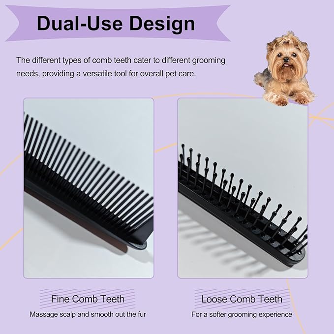 Folding Small Dog Grooming Brush - Perfect for Shih Tzus, Yorkies, and Maltipoos - Ideal Puppy Hair Brushes for Maltese and Small Breeds (Black)