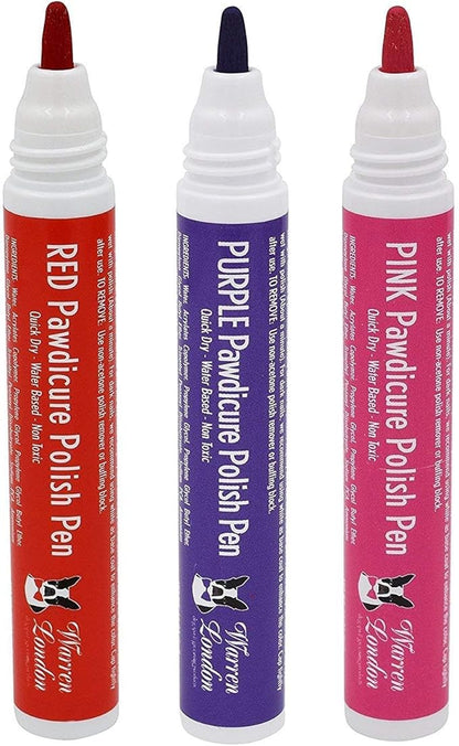 Warren London Distract-A-Hat™ & Pawdicure Polish Pen Bundle | Grooming Distraction Hat + 3 Nail Polish Pens for Dogs | Fast-Drying, Water-Based Dog Nail Polish | Red, Purple, Pink