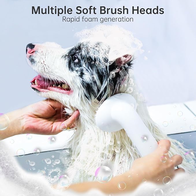 2PCS Dog Bath Brush & Deshedding Tool | Soft Silicone Dog Scrubber for Bath | Massage Pet Bath Brush with Soap Handle Dispenser for Medium to Large Dogs