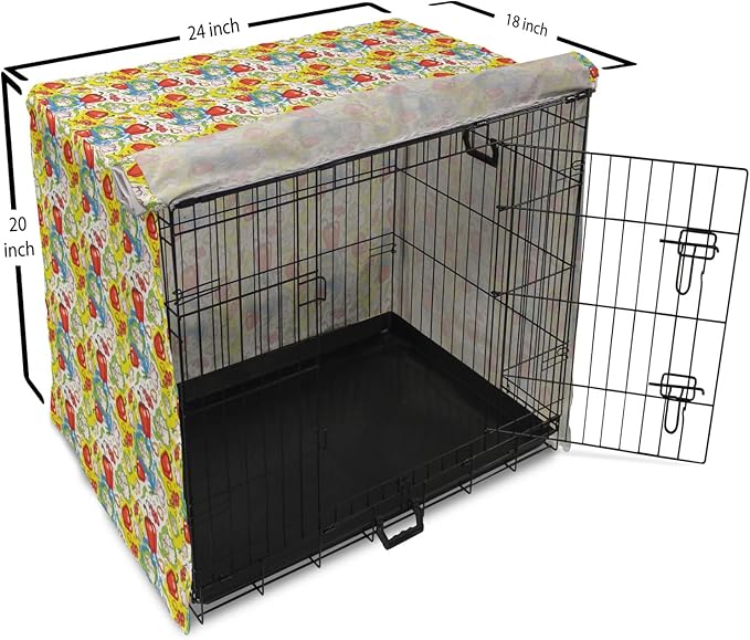 Lunarable Vegetables Dog Crate Cover, Ornate Food Garlic Pepper Cauliflower Delicious Plants Image, Easy to Use Pet Kennel Cover for Cats & Medium Dogs, 24 Inch, Lime Green Yellow