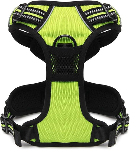 OLizee® New No Pull Dog Harness Outdoor Adventure Reflective Markings Pet Vest with Handle Adjustable Protective Nylon Walking Pet Harness Variety of Sizes and Colors,Green L