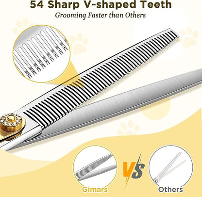 Gimars 8 Inch Sharp 54 Teeth Professional Dog Grooming Scissors Heavy Duty 440C Stainless Steel Ergonomic Pet Grooming Scissor for Dogs, Cats and Other Animals
