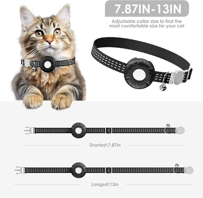 Pet Tracker for Cats, Compatible with Apple Find My App (Only iOS), Cat Tracker Collar with Safety Elastic Buckle, Cat GPS Tracker Works with Any Collar, No Monthly Fee, Waterproof, Black