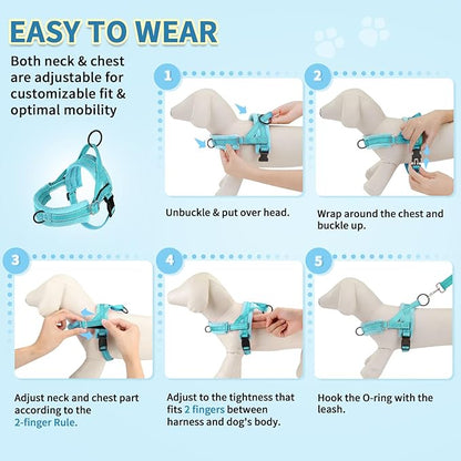 SlowTon No Pull Small Dog Harness and Leash Set, Puppy Soft Vest Harness Neck & Chest Adjustable, Reflective Lightweight Harness & Anti-Twist Pet Lead Combo for Small Medium Dogs(BL-Front Clip,XXS)
