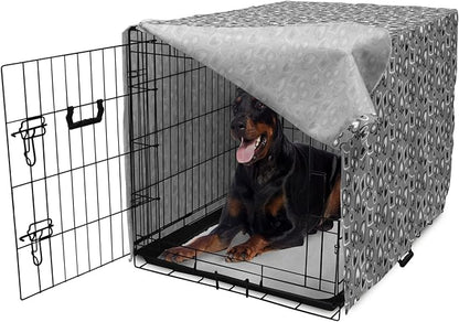 Lunarable Casino Dog Crate Cover, Playing Cards Abstract Style with Monochrome Display Gambling Theme, Easy to Use Pet Kennel Cover for Medium Large Dogs, 42 Inch, Black White Grey