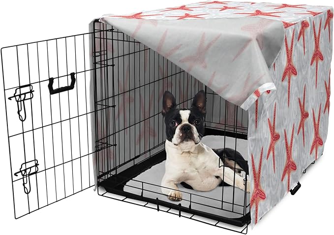 Lunarable Starfish Dog Crate Cover, Tropical Ocean with Sea Bubbles on Wavy Spiral Backdrop, Easy to Use Pet Kennel Cover for Small Dogs Puppies Kittens, 22 Inch, Dark Coral Salmon