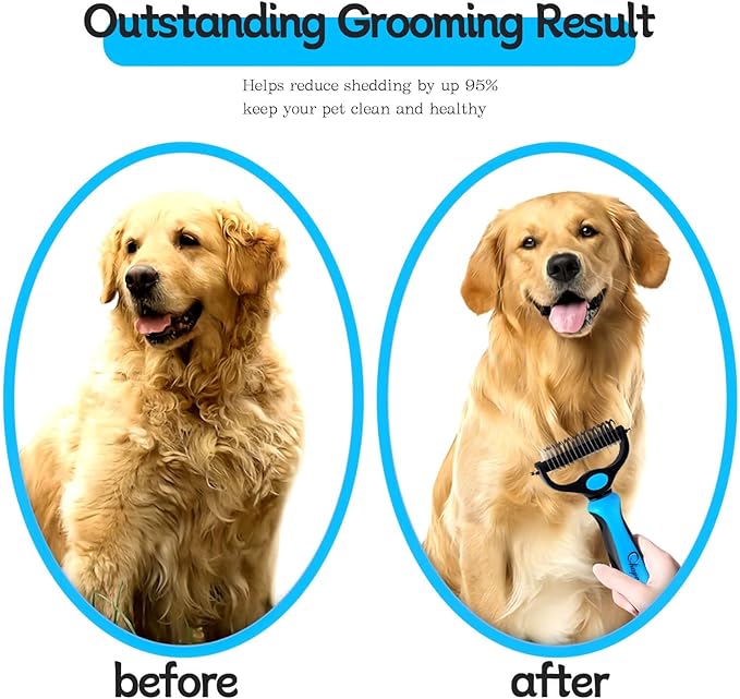 Pet Grooming Brush and Metal Comb Double Sided Long Hair Pet Undercoat Cleaner Knotting Comb for Cats and Dogs Removes Mats and Lint Effectively Removes Shedding or Flyaway Hair (Blue)
